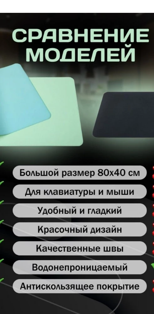 Какое-то двоякое ощущение.. Доставка быстрая и на первый взгляд коврик тоже нормальный, но..неудобный, скользит по столу (двухсторонняя экокожа, не более), строчка по краям тоже отсутствует..Описанию и карточке товара не соответствует. Или такое только с ковриком в зелёном цвете.    Оставила, но не для использования  по назначению.