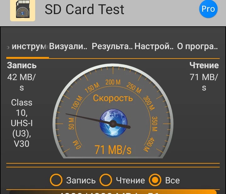 Скорость чтения/записи достаточная высокая по сравнению со старыми SD картами. Похоже оригинал.