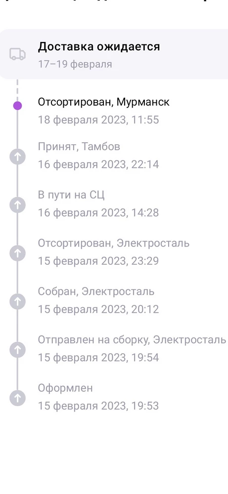 Товар пришёл большой задержкой, шёл с Москвы в Воронеж через Мурманск как бы это смешно не казалось но это так.