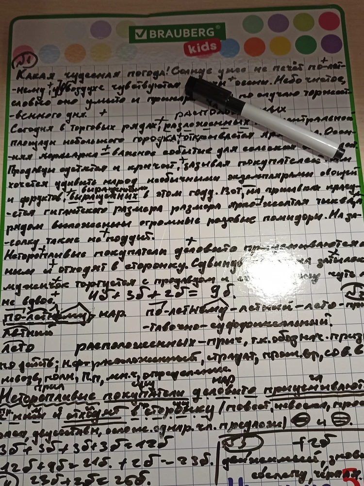 Сама доска пришла с небольшими повреждениями, но это не критично, не знаю на сколько хватит маркера с моим усердием и объëмами работы. Стирает хорошо, только остаются небольшие разводы, которые скорее всего смоются при помощи влажной салфетки.